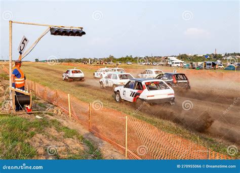 Rally Off-road Car Make a Turn with the Clouds and Splashes of Sand ...