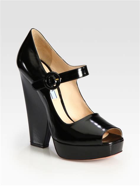 Lyst Prada Patent Leather Mary Jane Platform Pumps In Black