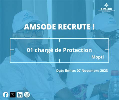 AMSODE RECRUTE 01 CHARGE DE PROTECTION H F Y A Bara Offres D