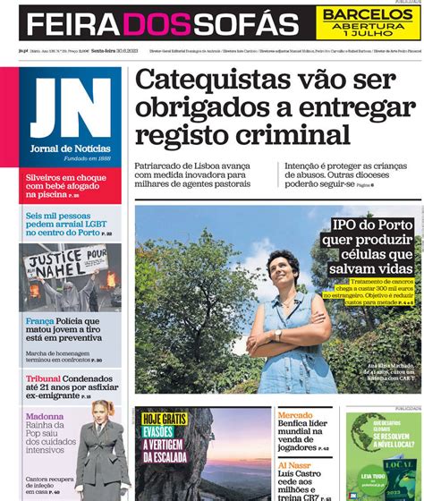 Capa Jornal de Notícias 30 junho 2023 capasjornais pt