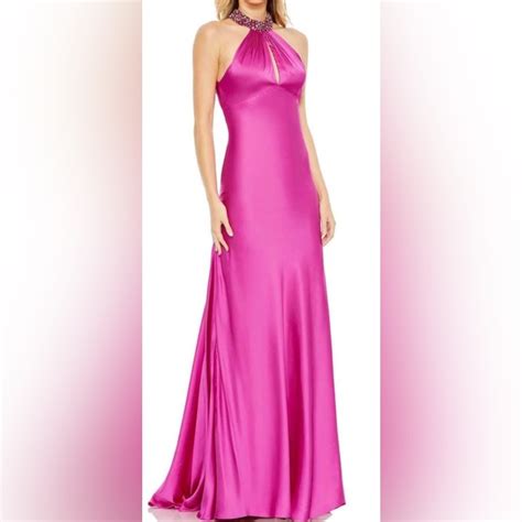 Mac Duggal Halter Evening Gown Hot Barbie Pink Wor… Gem