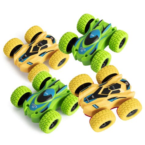 Set of 4 Friction Powered Car Toys, Double-sided Stunt Flip Inertia Car ...