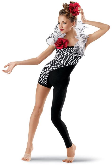 Asymmetrical Graphic Unitard Weissman Costumes Dance Outfits Cute Dance Costumes Pretty