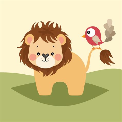 Cute illustration with friendly lion and little red bird 21306469 ...