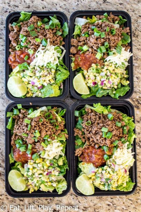 Meal Prep Taco Salad Bowls Eat Lift Play Repeat Recipe