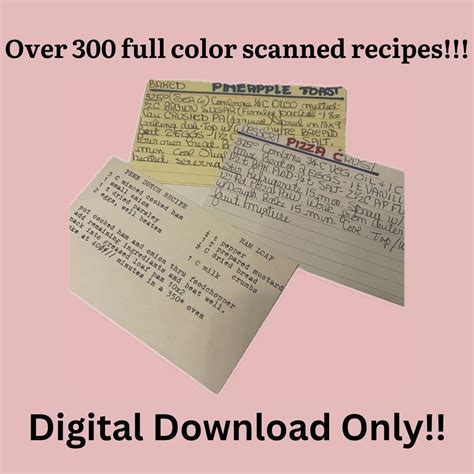 Handwritten Vintage Recipe Cards Instant Download 300 Digital Color ...