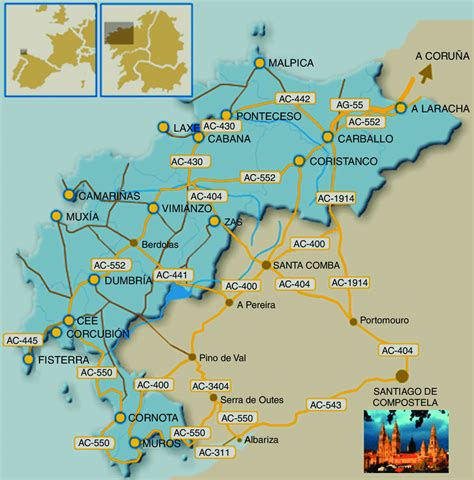 Mapa con la situación geográfica de A Costa da Morte en la costa ...