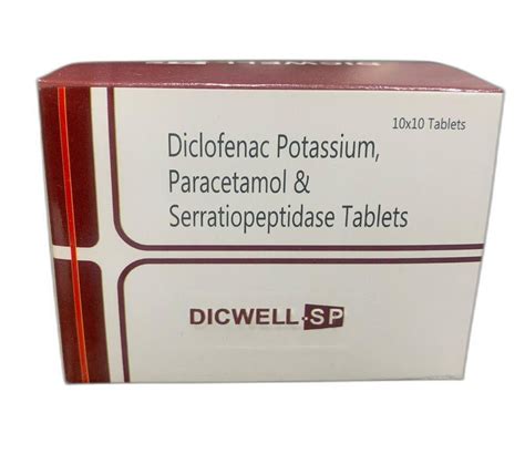 Dicwell Sp Diclofenac Potassium Paracetamol Serratiopeptidase Tablet At Rs 600box Diclofenac