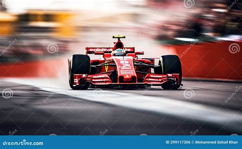 Modern Racing Car In Formula Racetrack Blurry Background Stock Photo