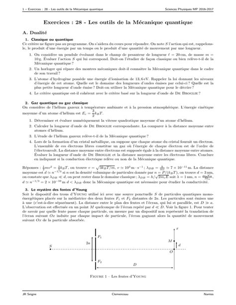 Exercices Les Outils De La M Canique Quantique