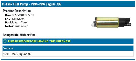 1994 1997 Jaguar Xj6 Fuel Pump Apauro Parts Jlm12204 In Tank