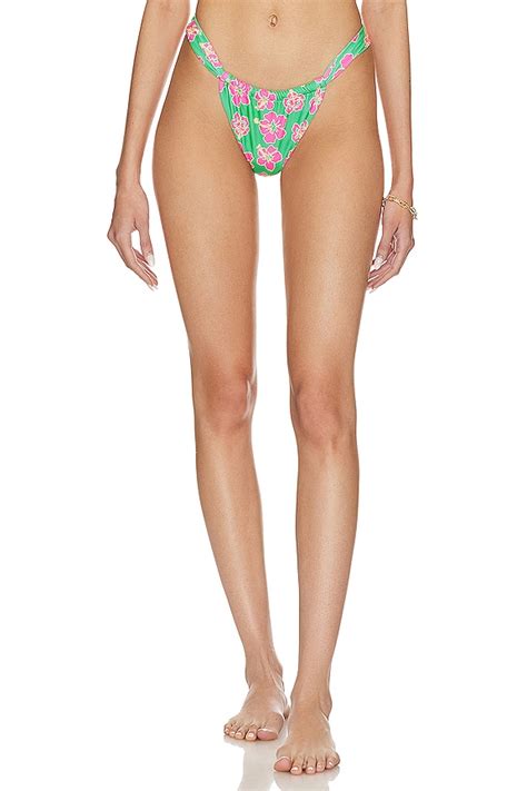 Kulani Kinis Ruched Thong Bikini Bottom In Melon Sorbet Print Revolve