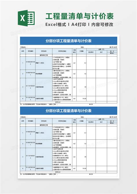 实用分部分项工程量清单与计价表EXCEL模板下载 清单 图客巴巴