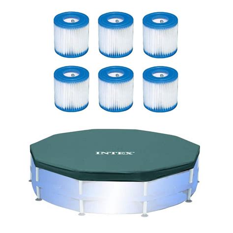 Intex 10 Ft Round Above Ground Pool Safety Cover With Pool Filter 6 Pack 7 Lbs Product