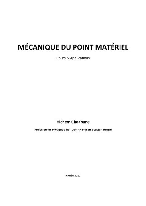 PDF Mécanique Du Point Matériel Uniscielressources unisciel fr