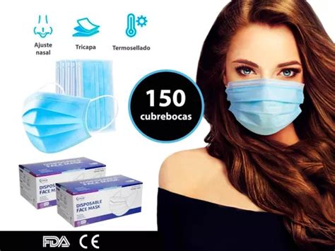 Cubrebocas Tapabocas Pzas Tricapa Termosellado Plisado Color Azul