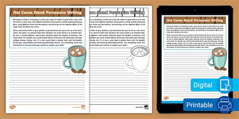 Hot Cocoa Stand Persuasive Writing Worksheet For Rd Th Grade
