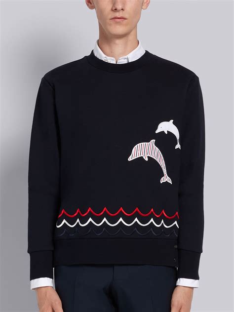 Navy Loopback Dolphin Embroidered Sweatshirt | Thom Browne