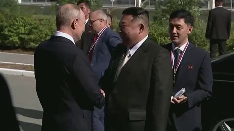 Vladimir Putin greets North Korean leader Kim Jong Un in eastern Russia ...