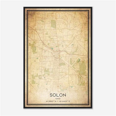 Vintage Solon Ohio Map Poster, Modern Home Decor Wall Art Print