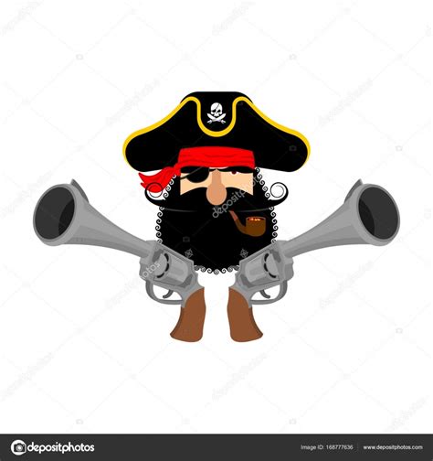 Pirate Logo Head Of Buccaneer And Gun Pirate Symbol Vector Il Stock