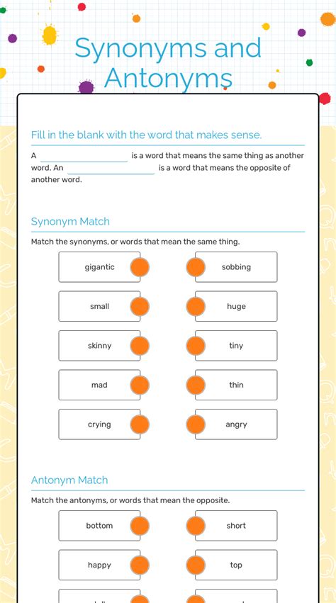 Synonyms And Antonyms Interactive Worksheet By Elizabeth Brimeyer