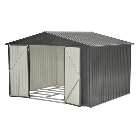 Zeus And Ruta 10 Ft X 8 Ft Black Outdoor Storage Metal Shed With Lockable Doors All Weather