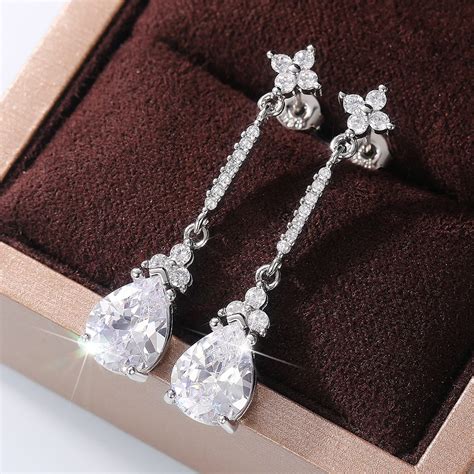 Huitan Crystal Pear Cubic Zirconia Hangings Earrings Women Luxury