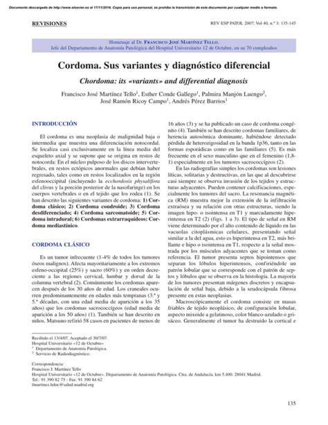 Cordoma Sus Variantes Y Diagn Stico Diferencial