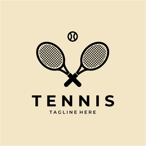 Tennis Rackets Crossed And Ball Silhouette Logo Design Vector