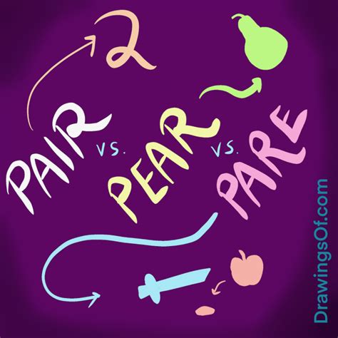 pair  pear  pare  homophone lesson illustrated drawings