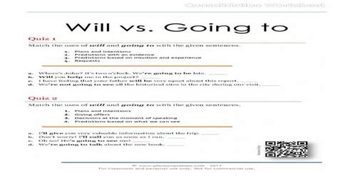 Will Vs Going To Uses Consolidation Worksheet Grammar Resources Vs