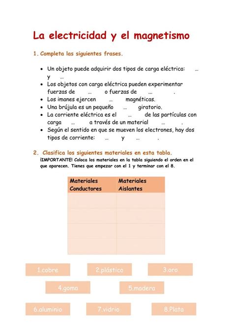 La electricidad y el magnetismo interactive worksheet