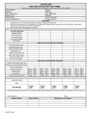 Fillable Online GA EPD UST LINE LEAK DETECTOR TEST FORM Fax Email Print