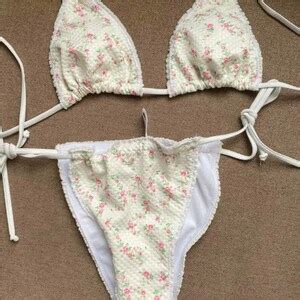 Flowers Bikini Set Pink Floral Bikini Set Drawstring Summer Etsy