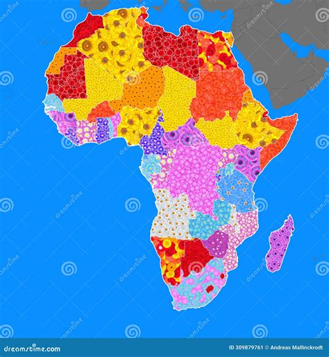 Map Outline Of Africa The Countries Designed With Different Flowers