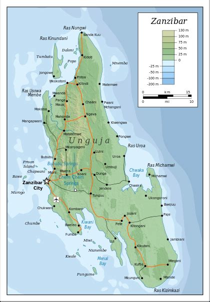 Unguja Carte topographique Tanzanie Géographie