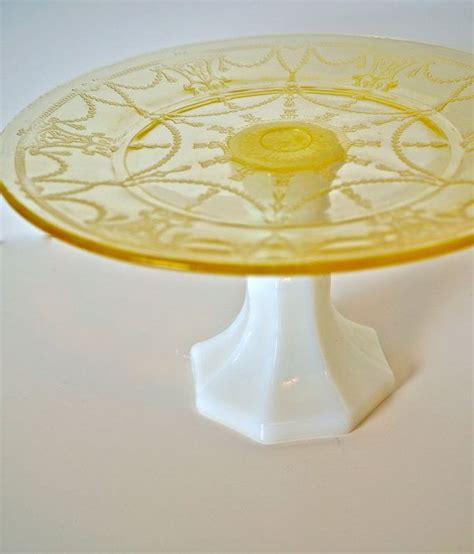 Yellow Vintage Cake Stand Pedestal Stand Cupcake Stand Cake Plates Vintage Cake Plates