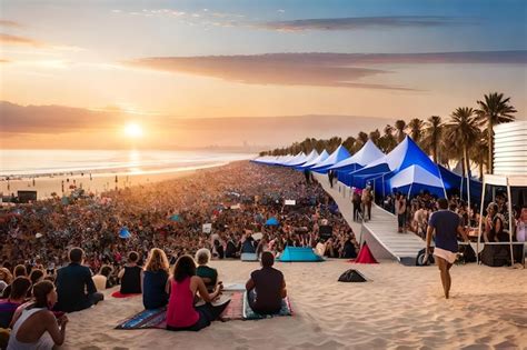 Premium Ai Image A Crowd Of People Sit On The Beach And Watch The Sunset