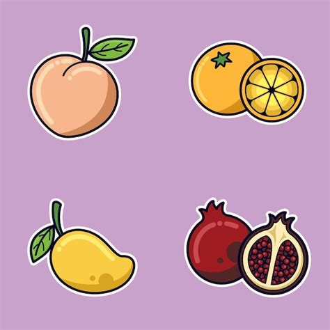 Fruit Leuke Cartoon Perzik Oranje Mango Pruim Vector Premium Vector