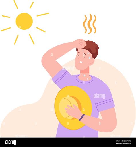 Man Dehydration From Heat Exhausted Cartoon Person Summer Heated Weather Sweating People Hot