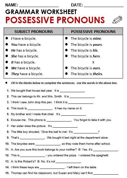 Pronouns And Possessives Exercises