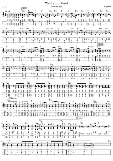 Wait And Bleed Slipknot Sheet Music For Ukulele Solo