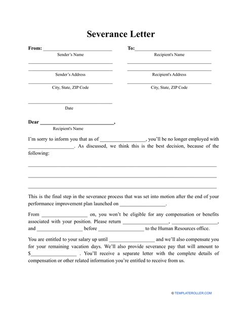 Letter Of Severance Template Offer Salary Job Severance Exam