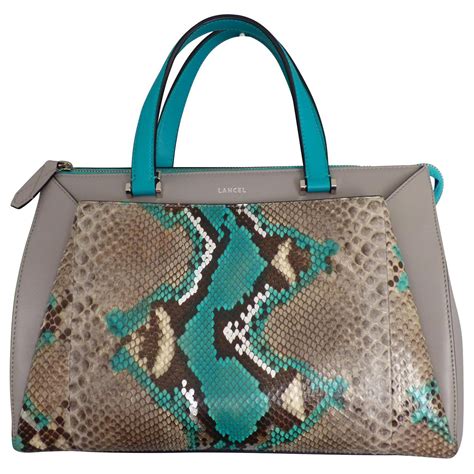 Lancel Lison Cuir Python Gris Imprim Python Marron Clair Turquoise Ref