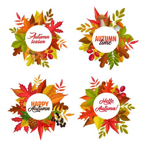 Premium Vector Autumn Season Vector Round Frames Fallen Leaves