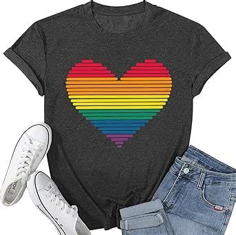 Pride Shirts Women Lgbt Rainbows Heart Graphic Tees T Shirt Gay Pride Short Sleeve Tops At