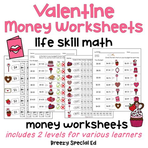 Valentine S Day Life Skill Money Math Budget Worksheets For Special Breezy Special Ed