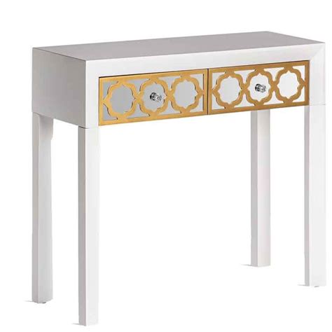 Consola Recibidor Blanca Y Dorado Serie Amber Muebles Recibidor