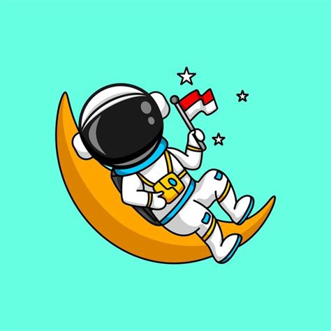 O astronauta bonito está sentado na lua segurando uma ilustração de